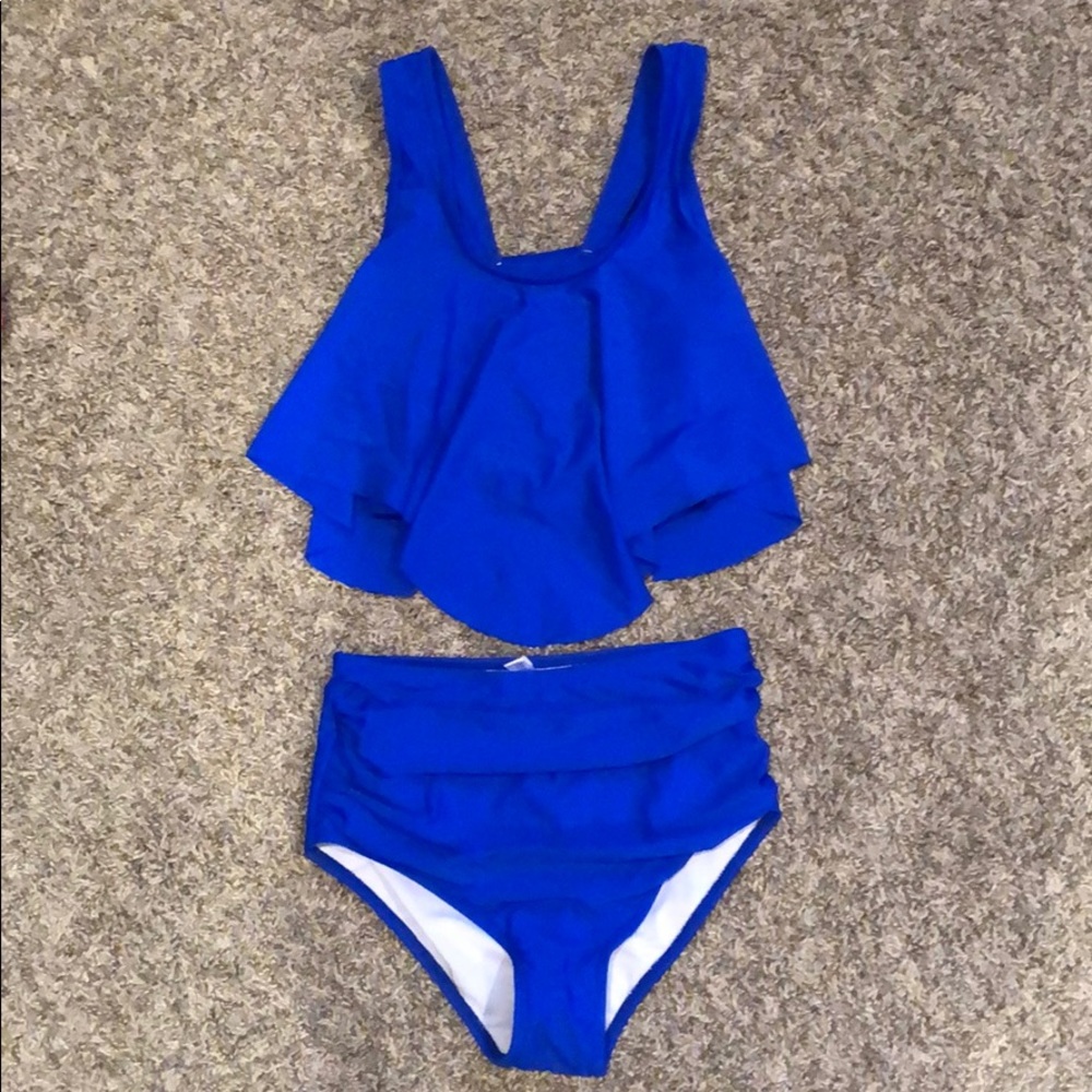 Royal blue two piece swim suit